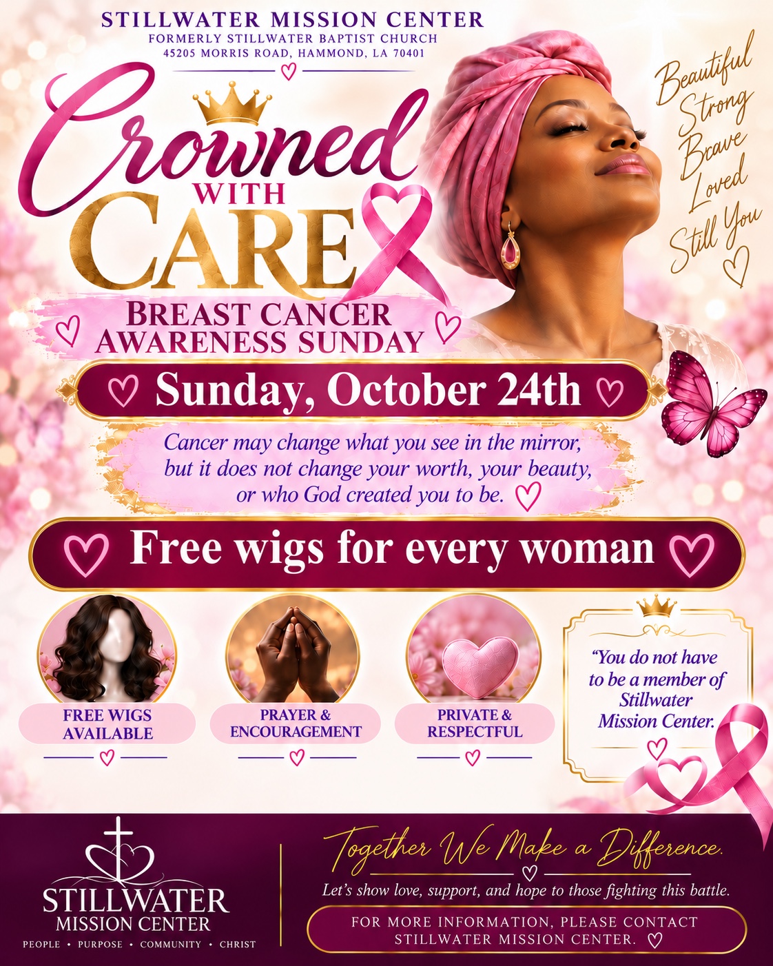 Crowned with Care Breast Cancer Awareness Sunday flyer