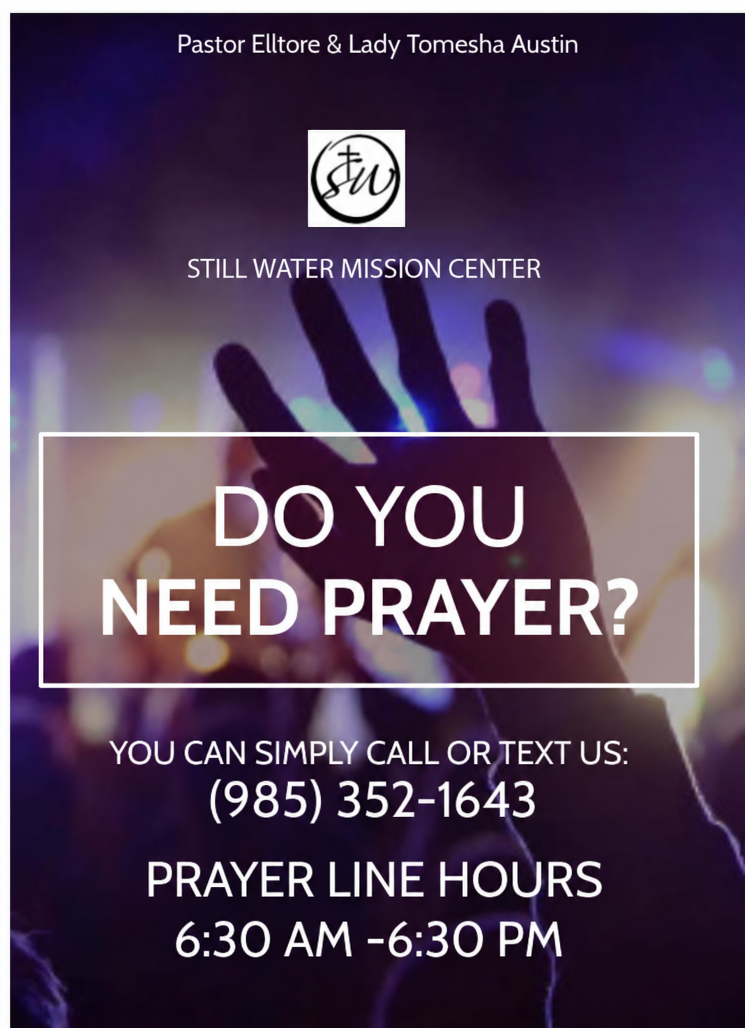 Still Water Mission Center prayer line information